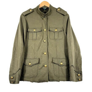 Ralph Lauren Womens Medium Terry Utility Jacket Gold Buttons Field Army Miltary